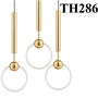 Đèn thả thủy tinh đơn TH286, thân mạ đồng ống đèn led trắng đục D400, tích hợp led ánh sáng vàng, KT(mm):
